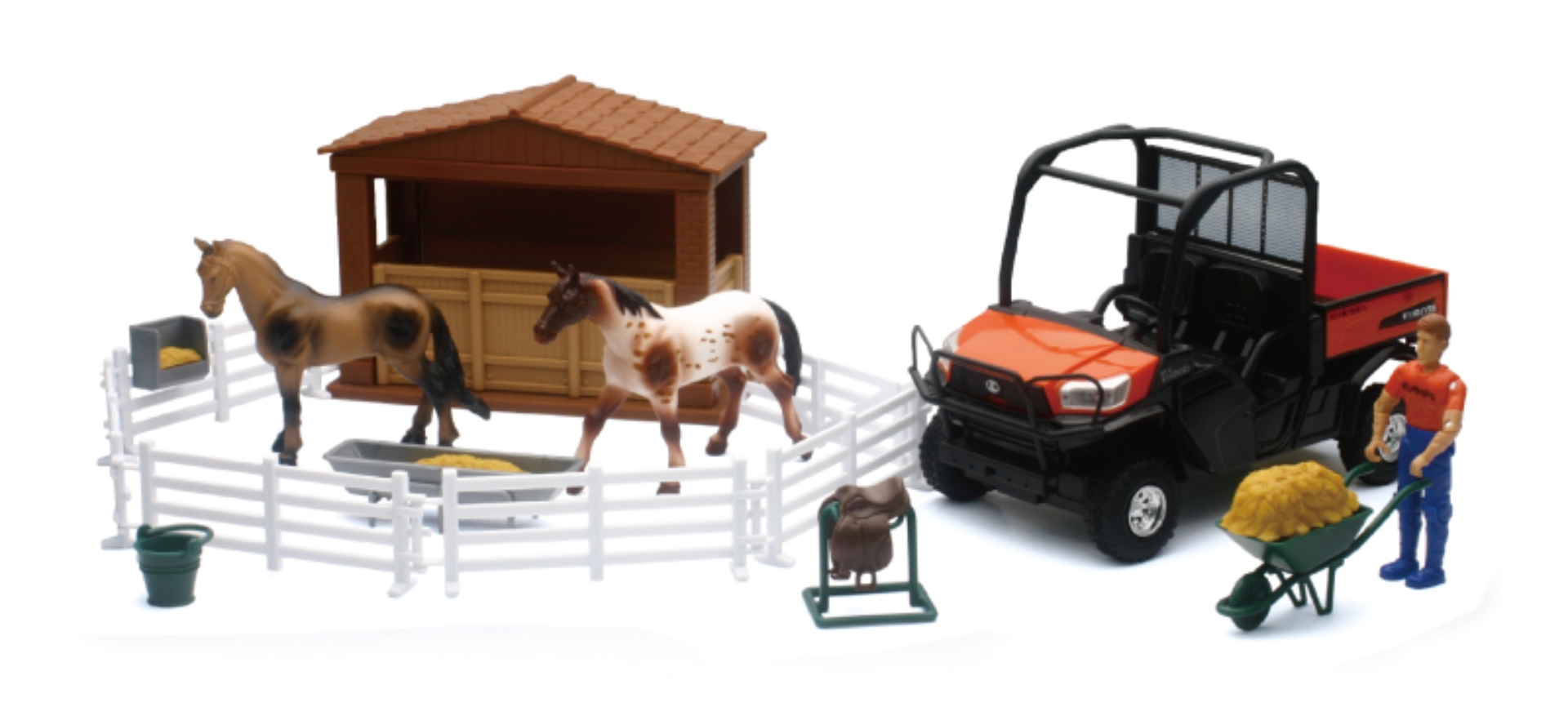 Picture of New Ray Toys Kubota RTV-X1120D Playset with Figurine, Barn and Horses/ Scale - 1:18