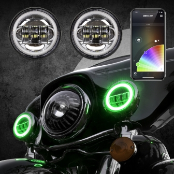 Picture of XK Glow 4.5In Chrome RGB LED Harley Running Light XKchrome Bluetooth App Controlled Kit