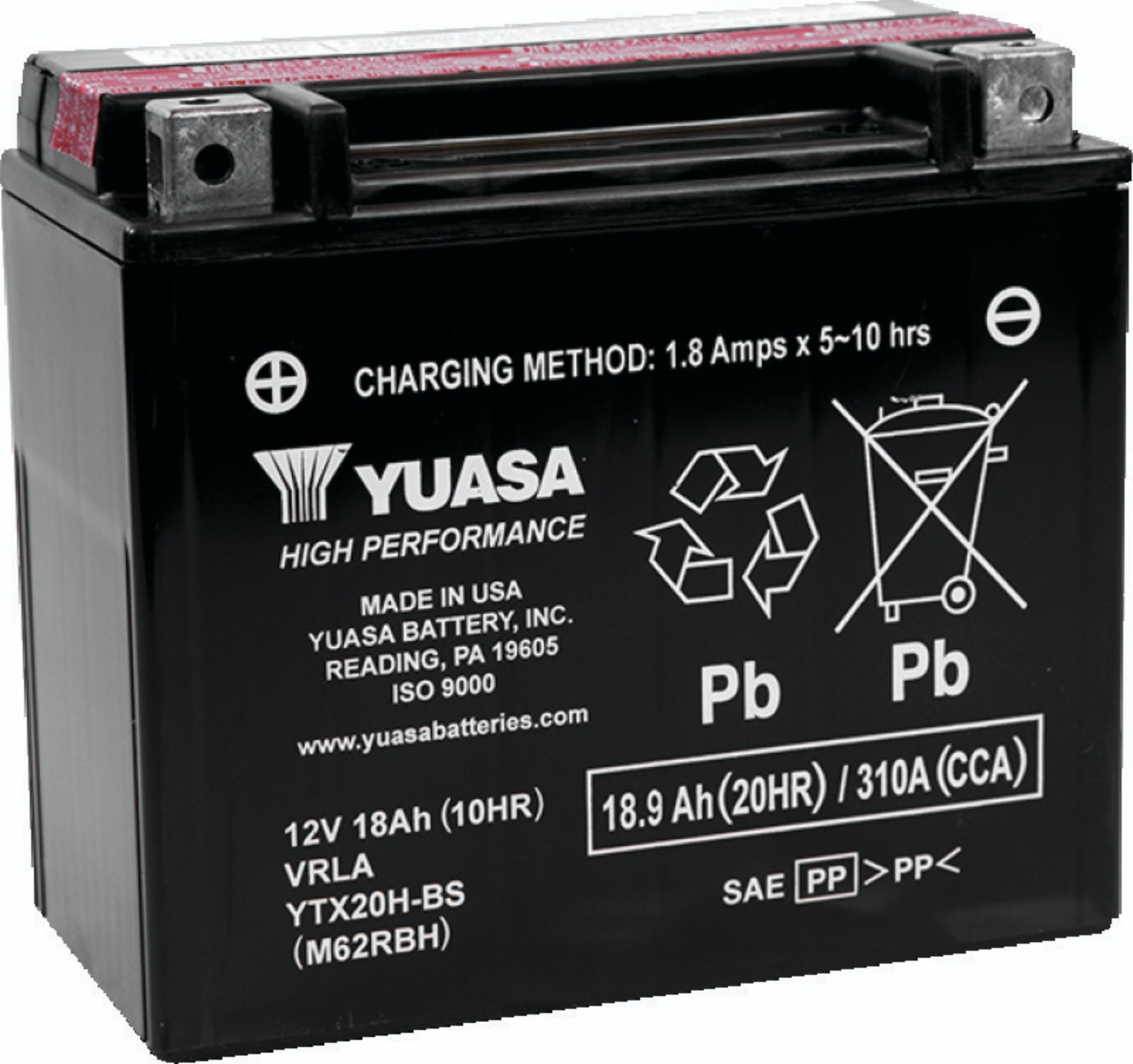 Picture of Yuasa YTX20H-BS High Performance AGM 12-Volt Battery w/Bottle