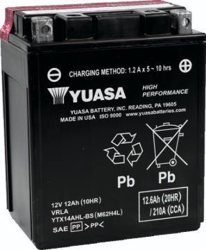 Picture of Yuasa YTX14AHL-BS High Performance AGM 12-Volt Battery w/Bottle