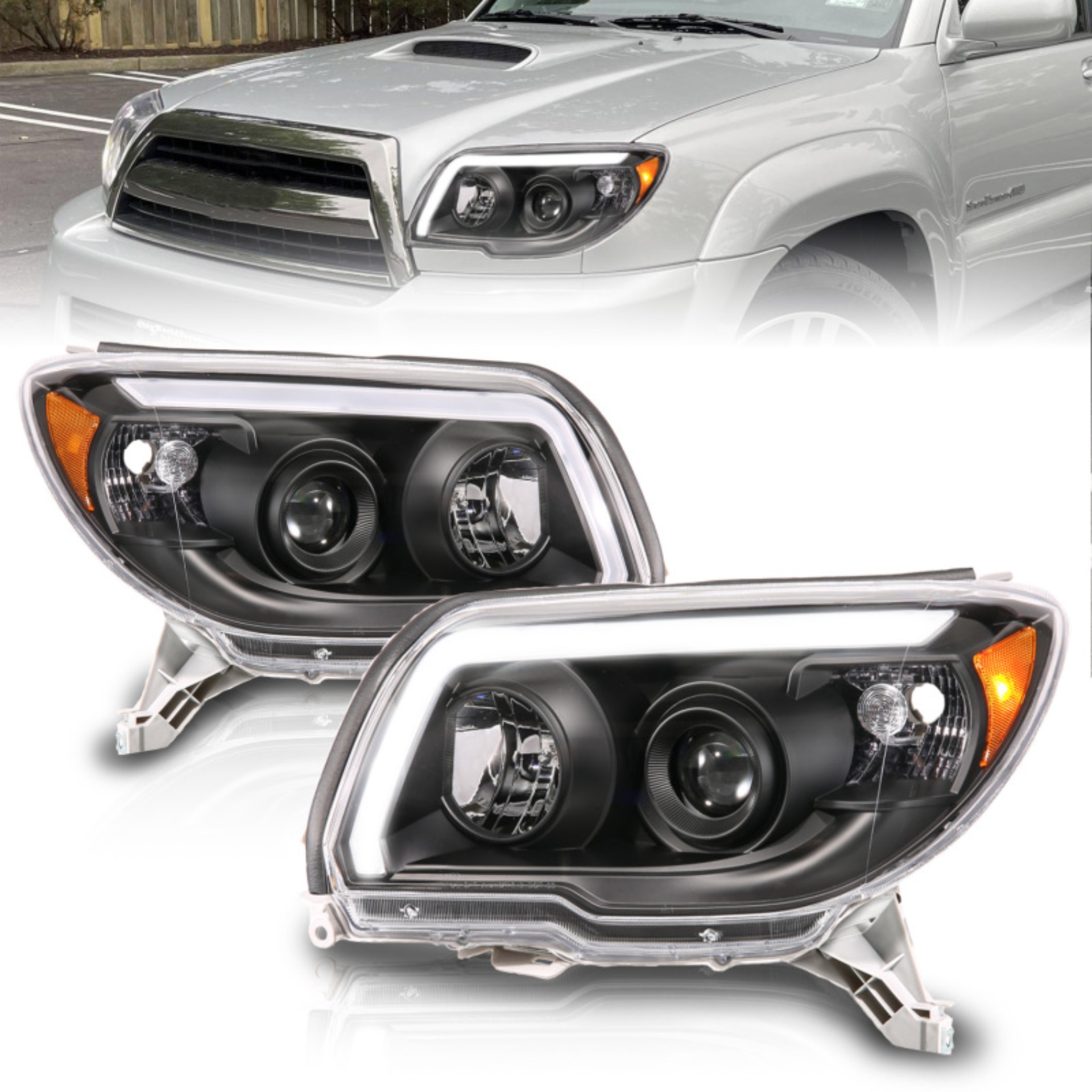 Picture of ANZO 06-09 Toyota 4 Runner Projector Headlights Plank Style - Black