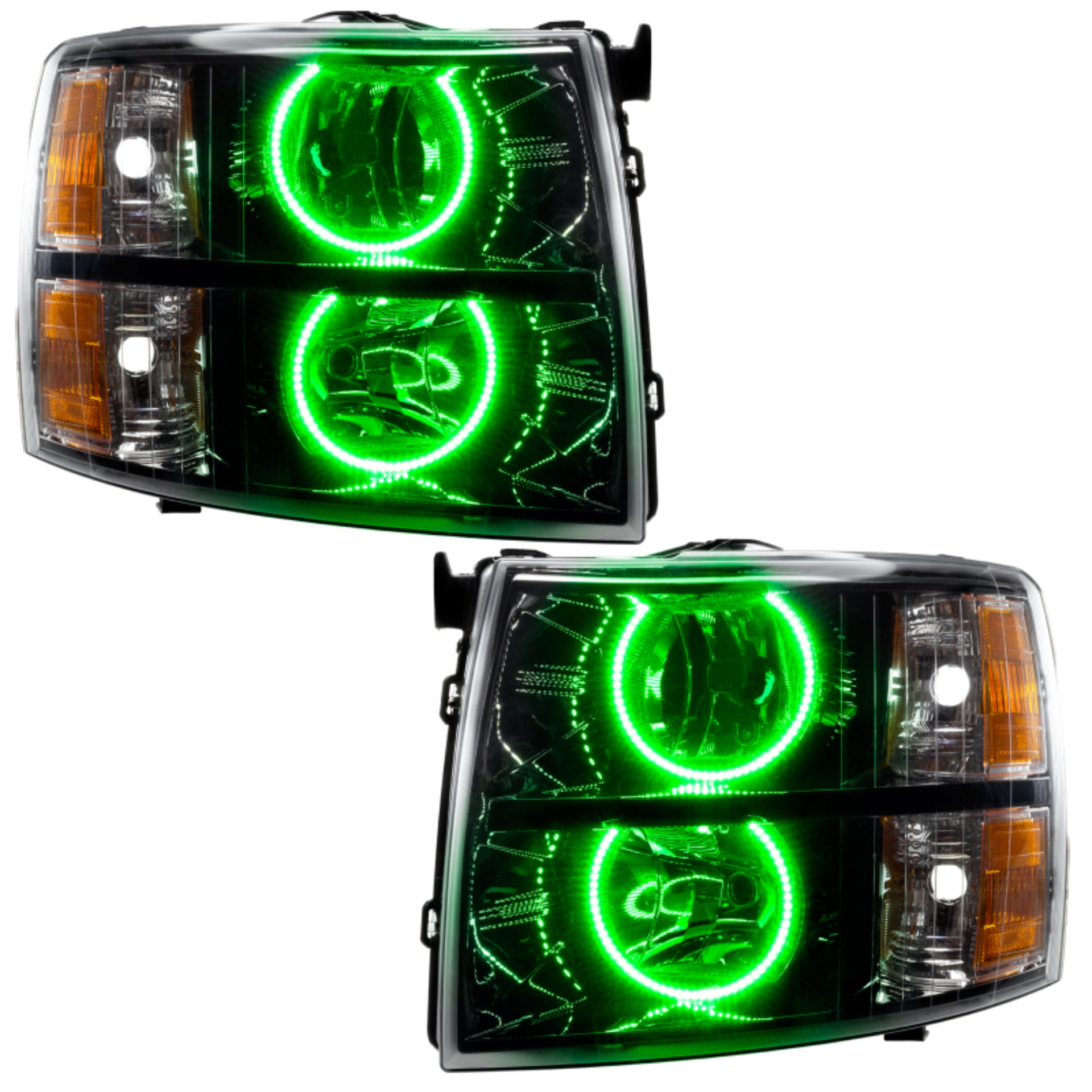 Picture of Oracle Lighting 07-13 Chevrolet Silverado Assembled Halo Headlights Round Style -Green