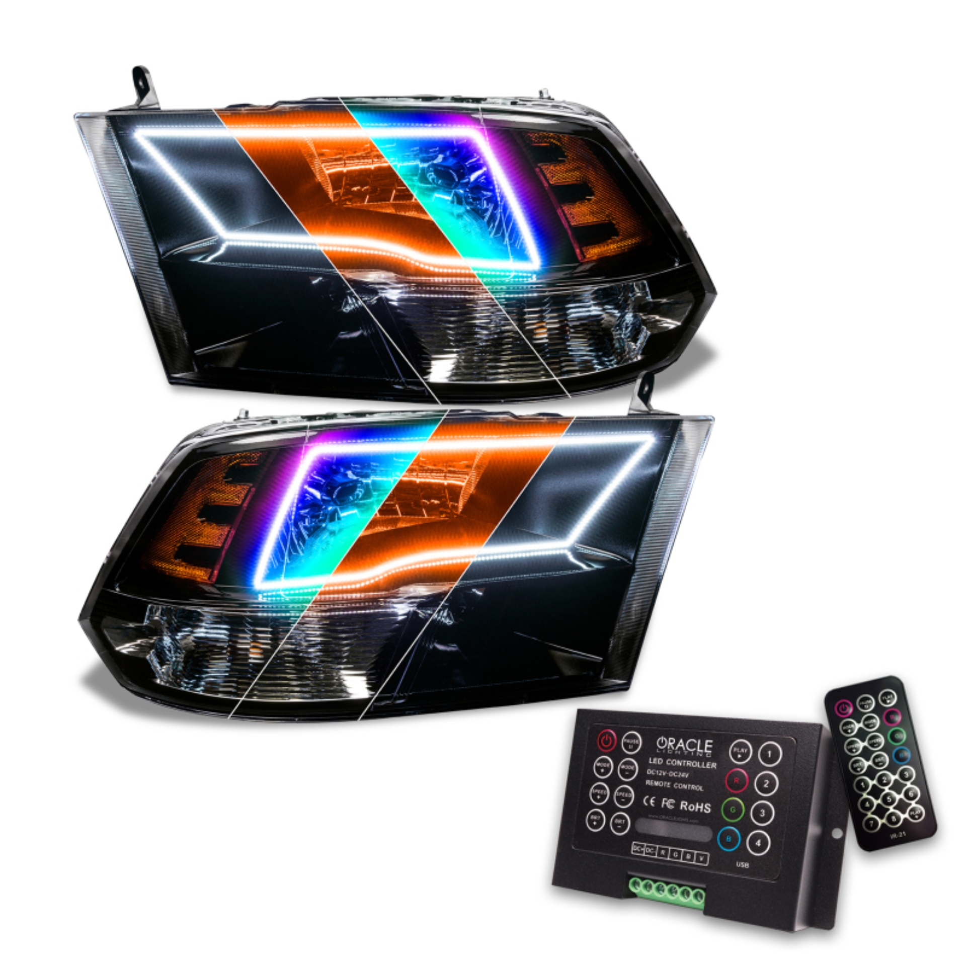 Picture of Oracle Lighting 09-18 RAM 1500 Sport Halo Headlights - Blk Housing w/2.0 Controller