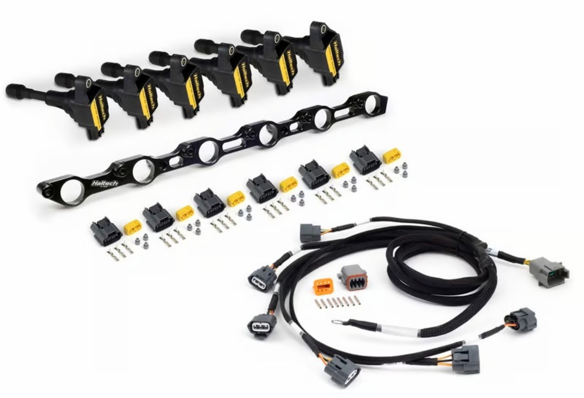Picture of Haltech Toyota JZ R35 Coil Conversion Kit w/Bracket Coils Connectors & Harness (1JZ/1JZ VVT/2JZ)