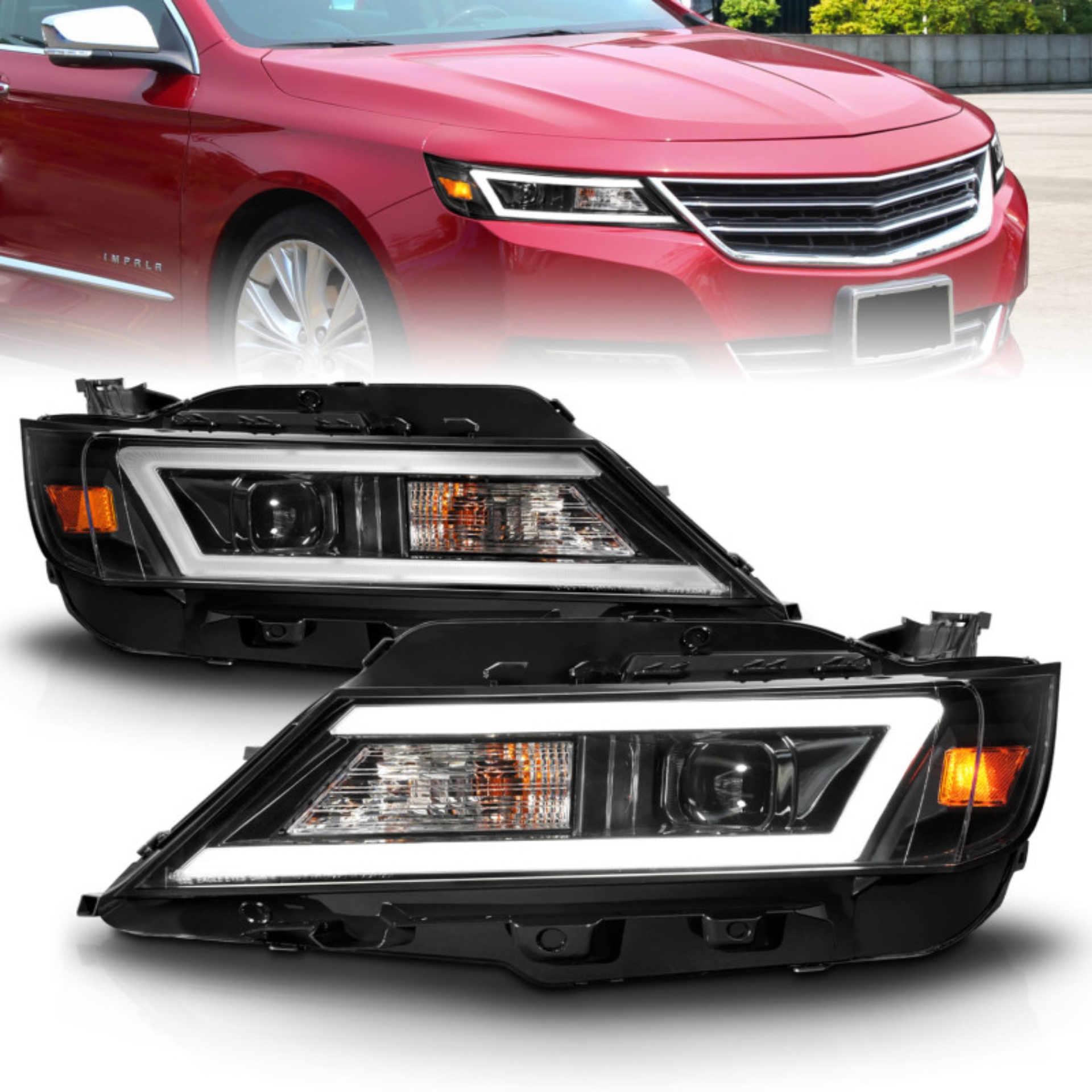Picture of ANZO 14-20 Chevrolet Impala Square Projector LED Bar Headlights w/ Black Housing