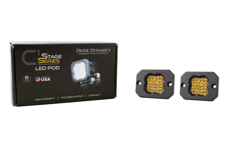 Picture of Diode Dynamics Stage Series C1 LED Pod Pro - Yellow Flood Flush ABL (Pair)