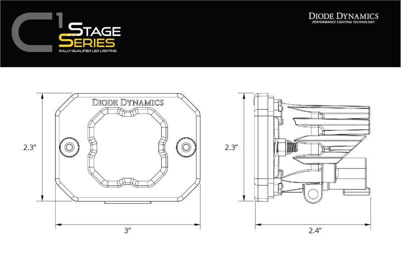 Picture of Diode Dynamics Stage Series C1 LED Pod Sport - Yellow Flood Flush ABL Each
