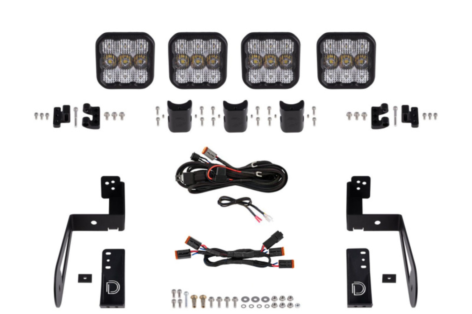 Picture of Diode Dynamics Jeep JK SS5 4-Pod CrossLink Grille Lightbar Kit Pro - White Combo