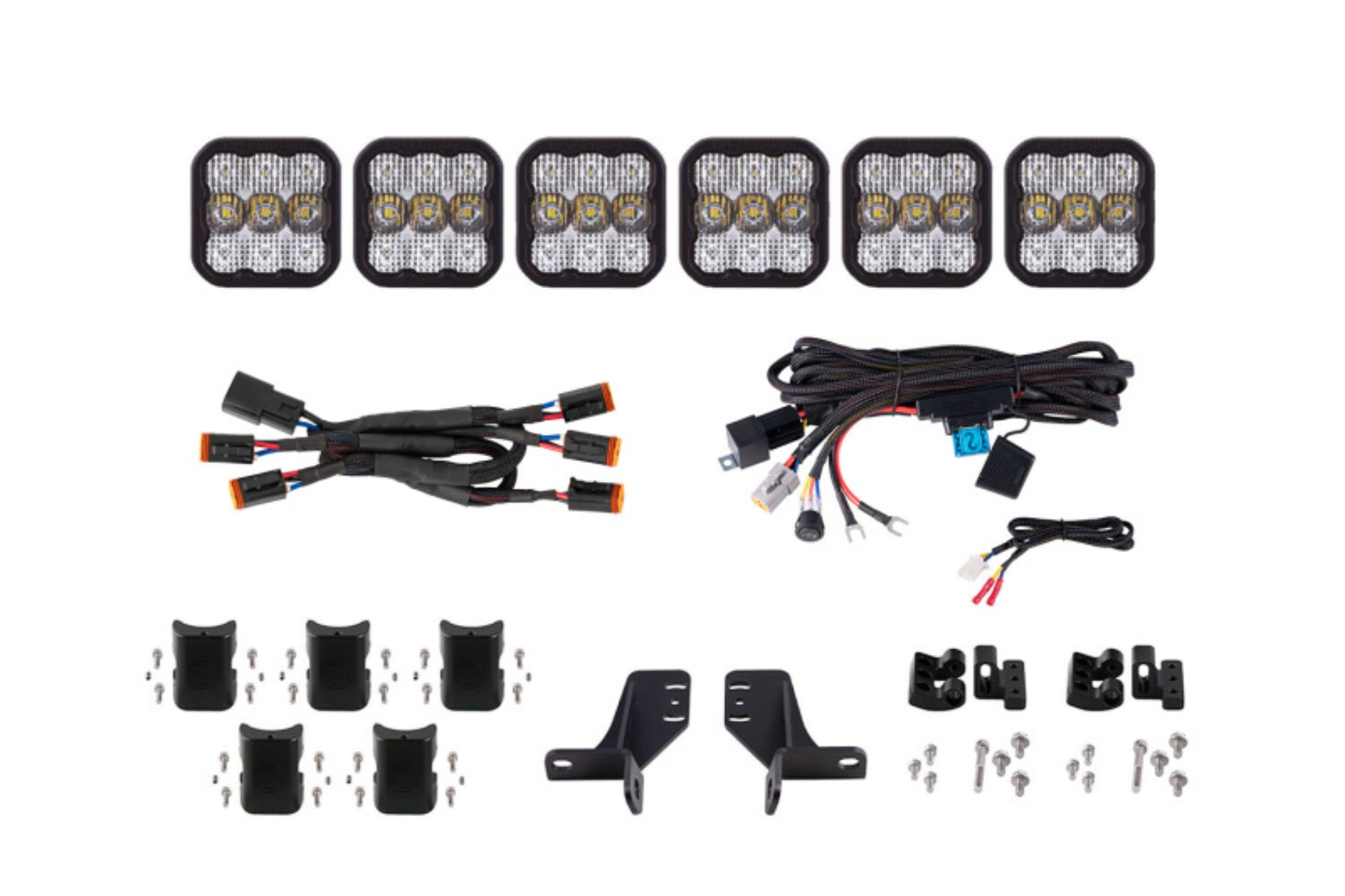 Picture of Diode Dynamics Bronco SS5 6-Pod CrossLink Grille Lightbar Kit Pro - White Combo