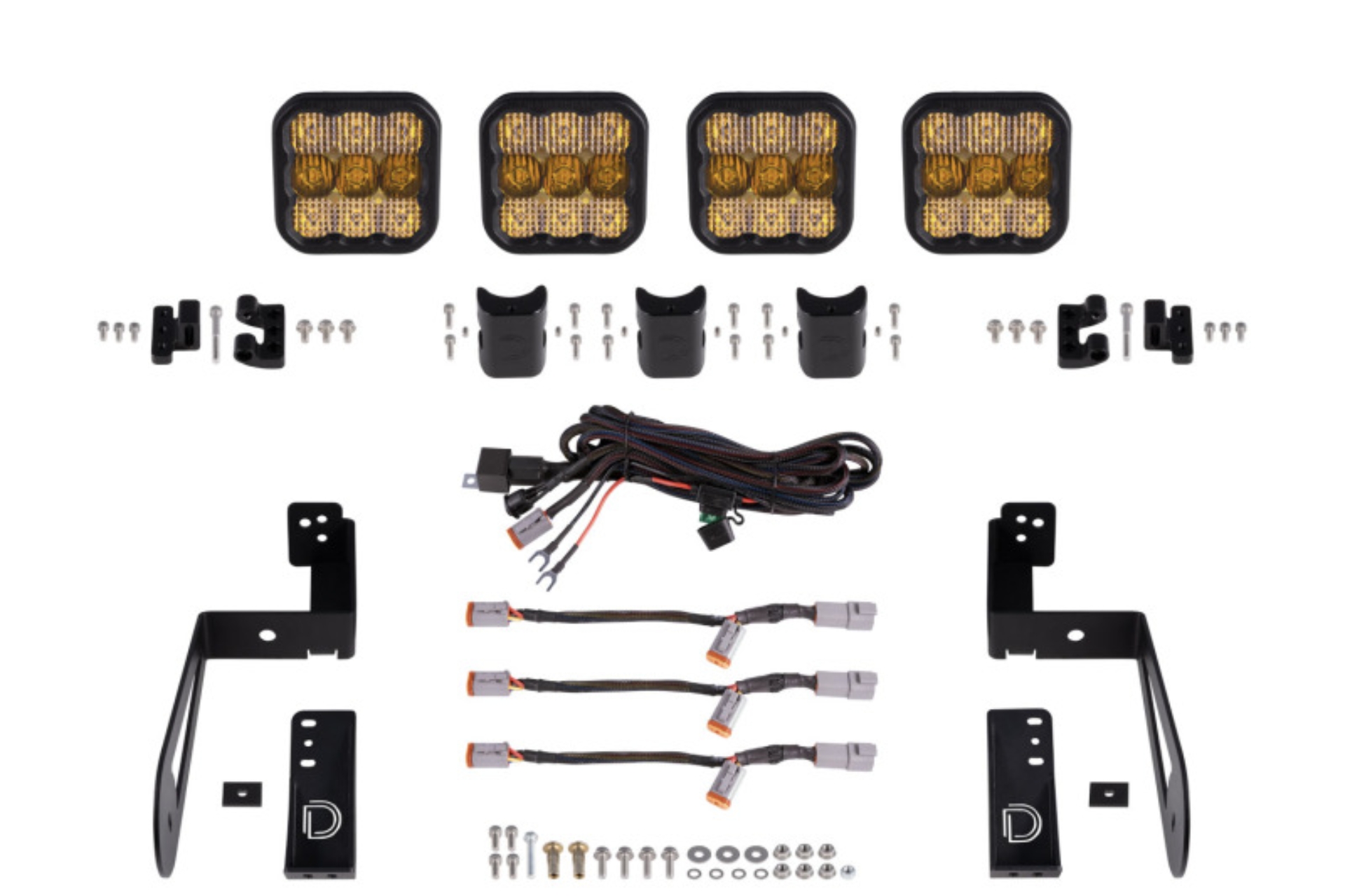 Picture of Diode Dynamics Jeep JK SS5 4-Pod CrossLink Grille Lightbar Kit Sport - Yellow Combo