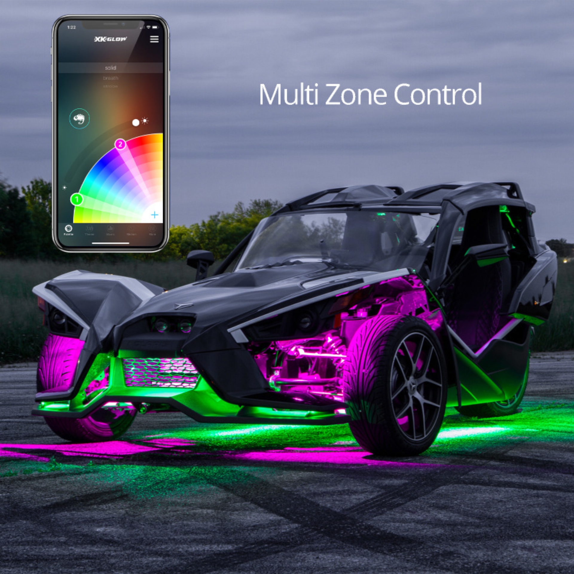 Picture of XK Glow LED Underglow Light Kit for Polaris Slingshot XKCHROME Smartphone App Controller (Advanced)