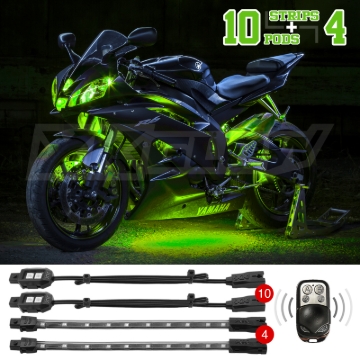 Picture of XK Glow Strips Single Color XKGLOW LED Accent Light Motorcycle Kit Green - 10xPod + 4x8In