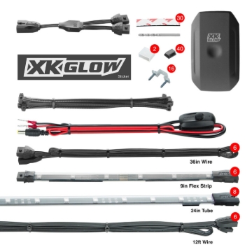 Picture of XK Glow Flex Strip Million Color XKCHROME Smartphone App Undercar Kit 8x24In Slim Tube + 6x10In