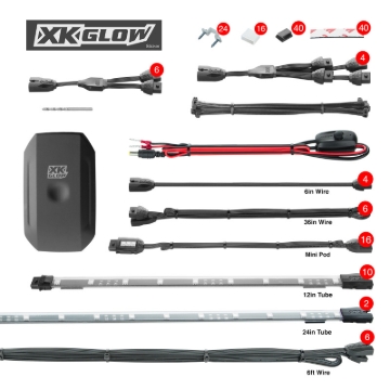 Picture of XK Glow Million Color XKCHROME App Controlled Offroad UTV Kit 2x24In Tube + 10x12In Tube + 16xPods
