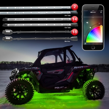Picture of XK Glow Tube + 18xPods Million Color XKCHROME App Controlled Offroad UTV Kit 2x24In Tube + 14x12In
