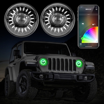 Picture of XK Glow 2pc 7in App Control RGB Wrangler JL Headlight Kit w/ Mounting Brackets