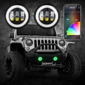 Picture of XK Glow 4In Black RGB LED Jeep Wrangler Fog Light XKchrome Bluetooth App Controlled Kit