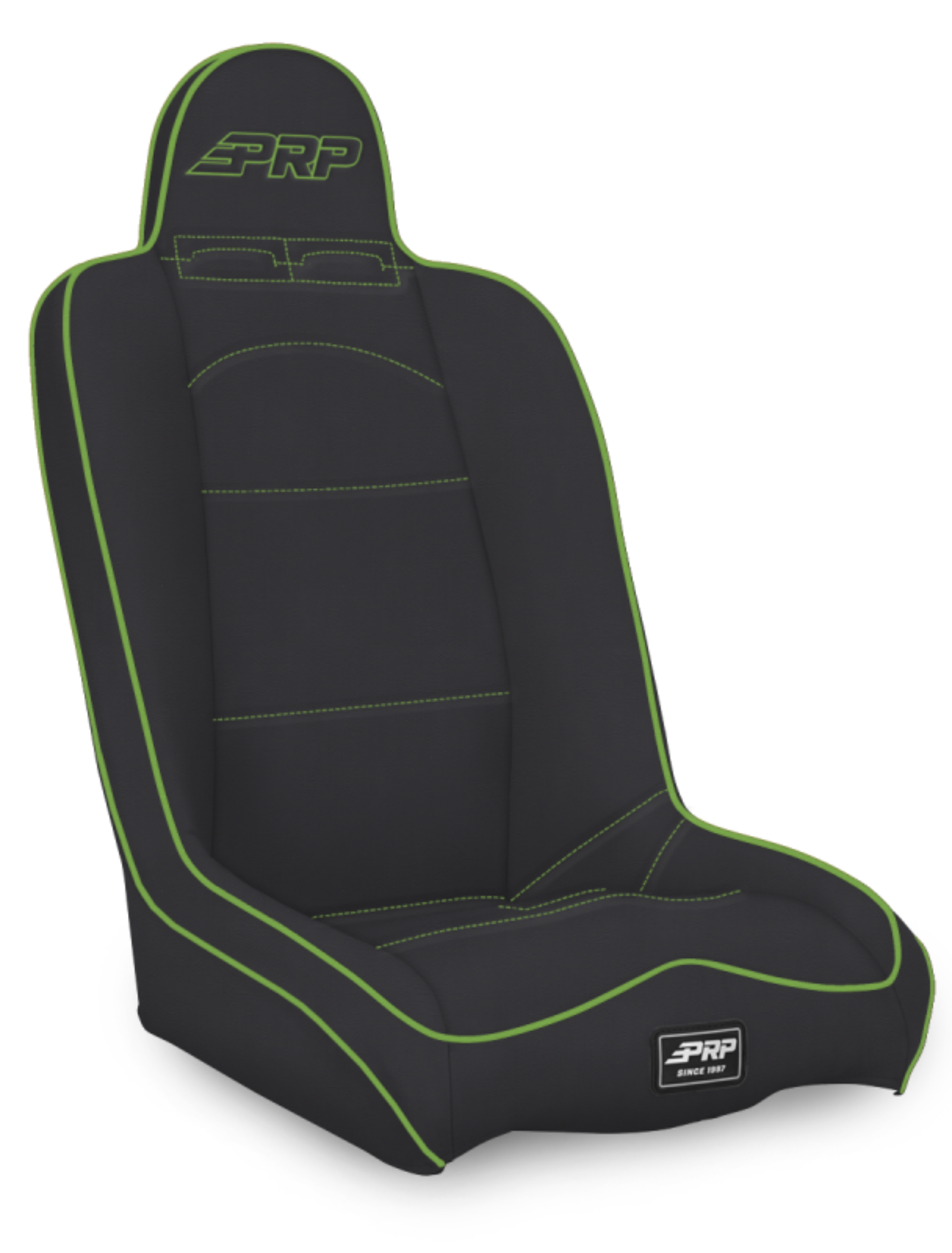 Picture of PRP Daily Driver High Back Suspension Seat- Black/Green Vinyl