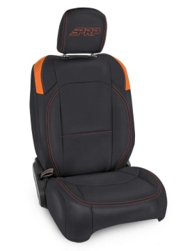Picture of PRP Jeep Wrangler JL Front Seat Covers - 2 door- with Molle Back (Pair) - Black/Orange