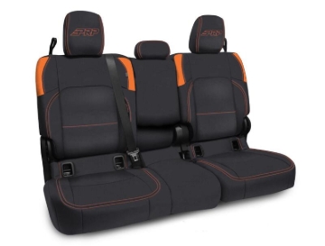 Picture of PRP Jeep Wrangler JT Rear Bench Covers - with Armrest - Black/Orange