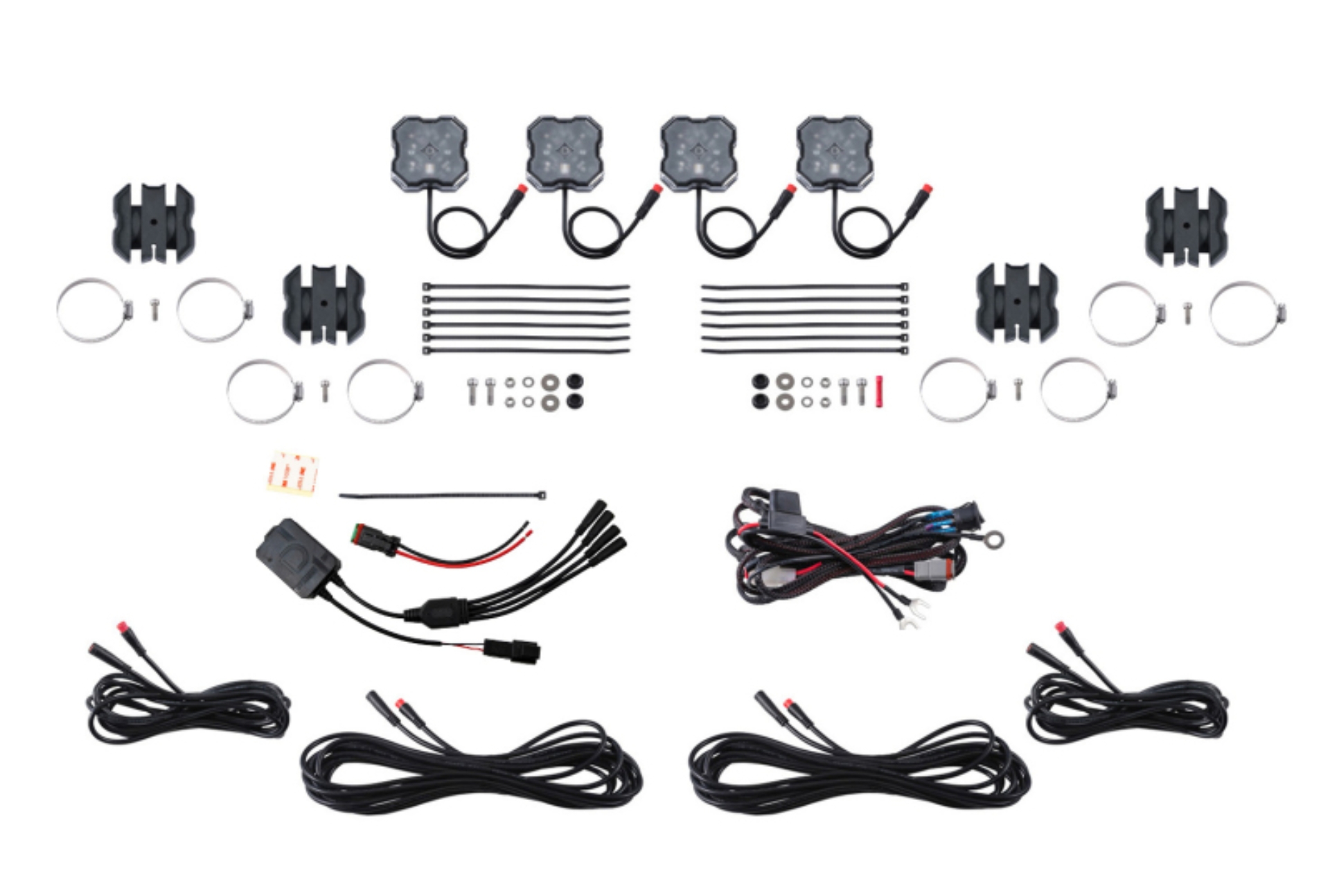 Picture of Diode Dynamics Stage Series SXS Rock Light Installer Kit - RGBW M8 w/Controller (4-pack)