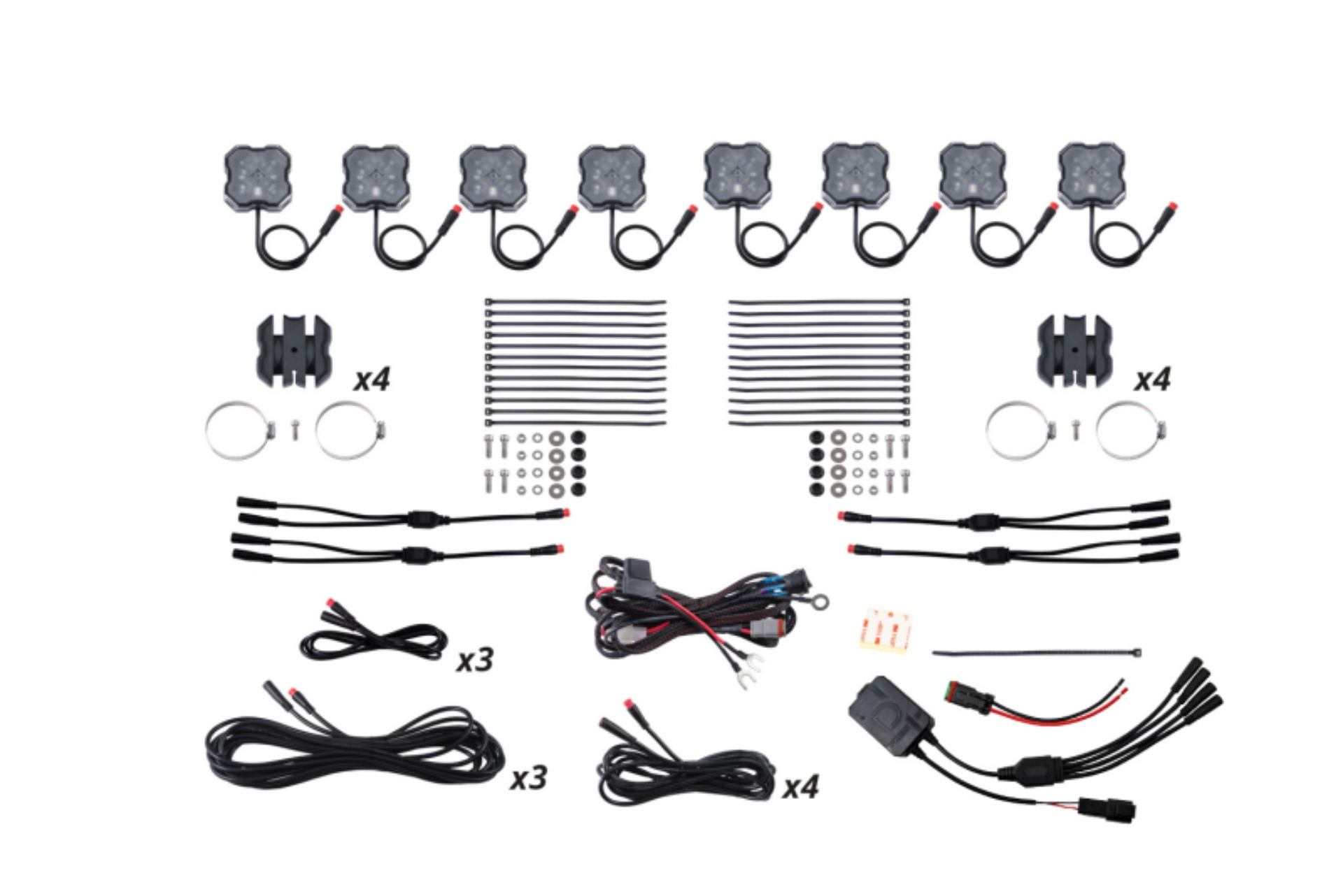 Picture of Diode Dynamics Stage Series SXS Rock Light Installer Kit - RGBW M8 w/Controller (8-pack)