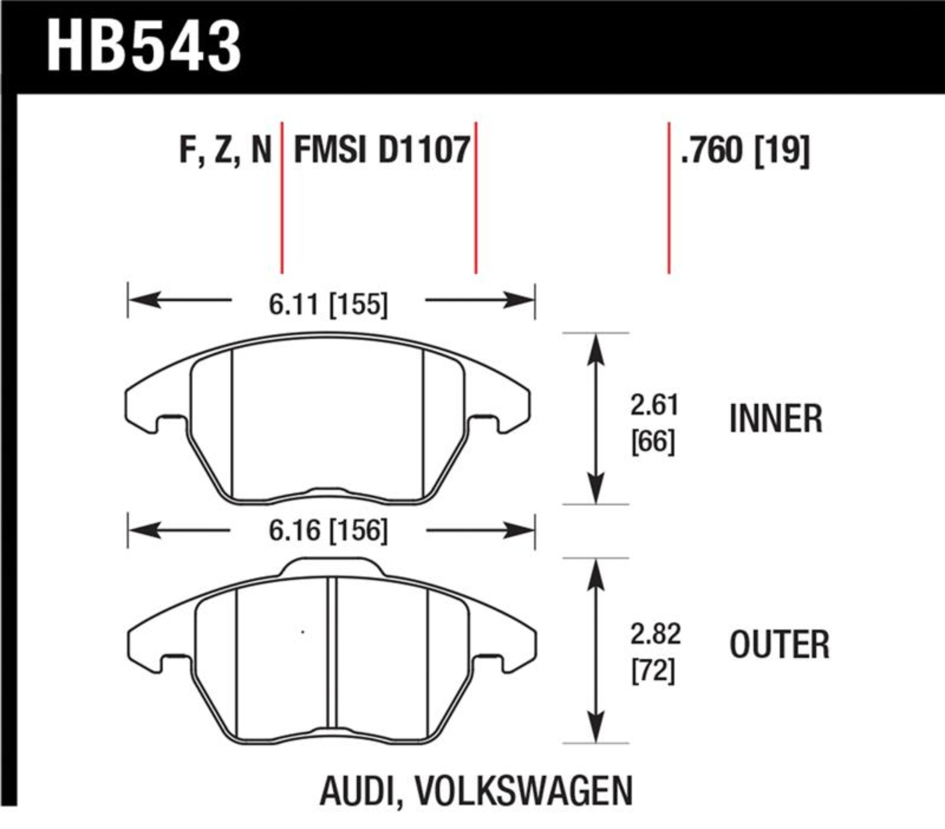 Picture of Hawk Audi A3 Quattro / VW EOS / Golf / Jetta / Passat / Rabbit HPS Front Brake Pads
