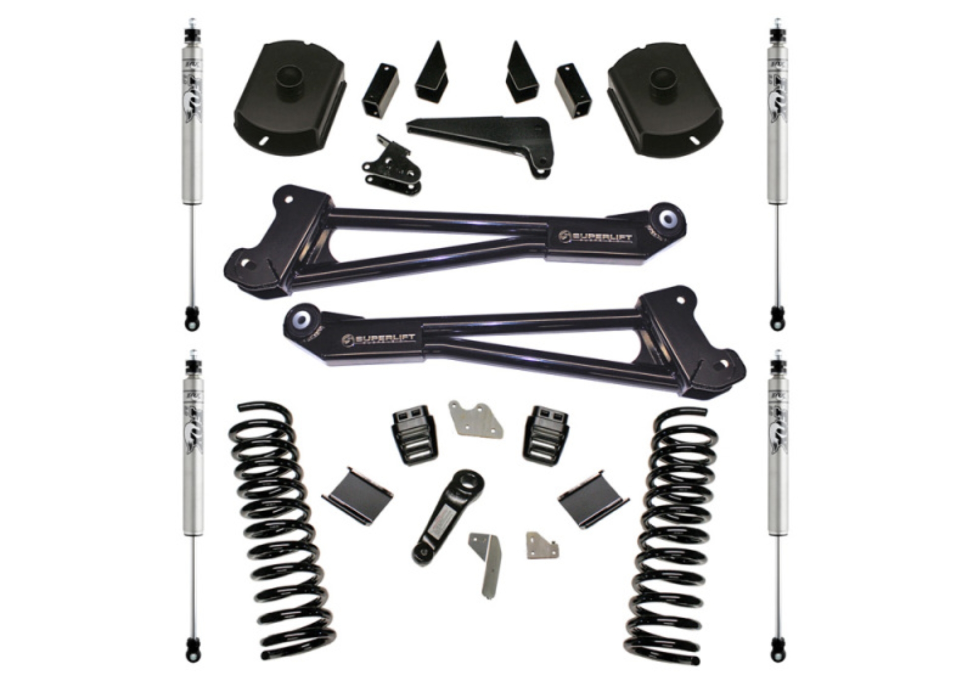 Picture of Superlift 14-18 Ram 2500 4WD Diesel 4in Lift Kit Replacement Radius Arms w/ Fox 2.0 Shocks