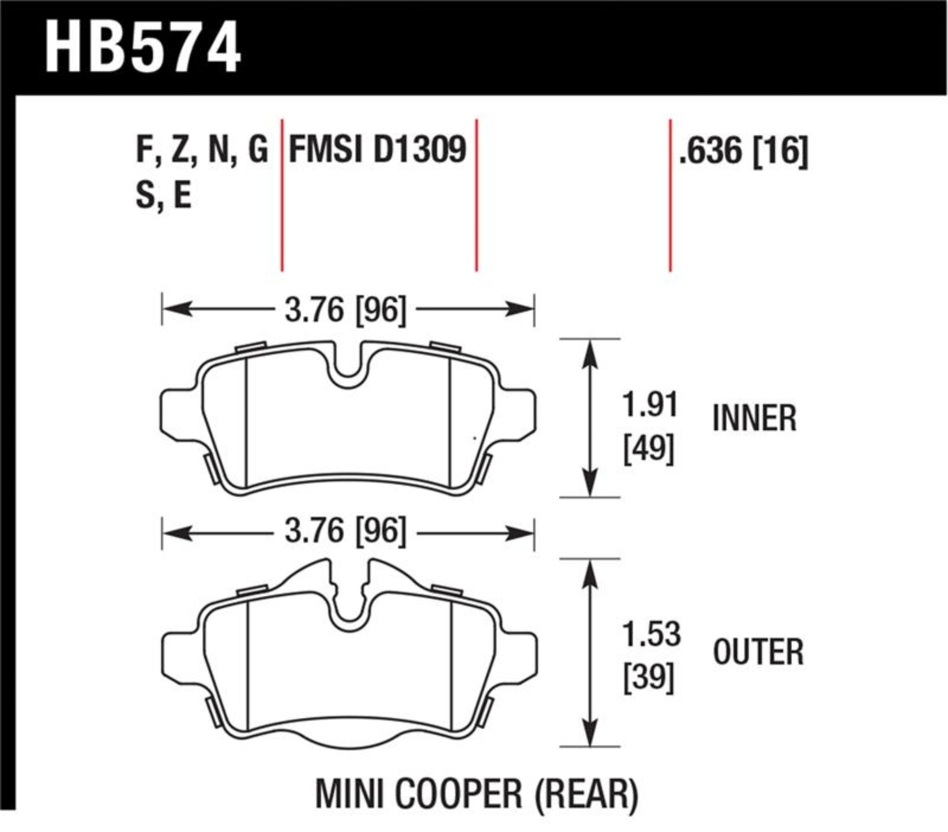 Picture of Hawk 07+ Mini Cooper Performance Ceramic Street Rear Brake Pads