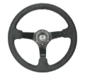 Picture of NRG Reinforced Steering Wheel (350mm / 3in. Deep) Blk Alcantara w/ Blk Stitching - Matte Black Spoke