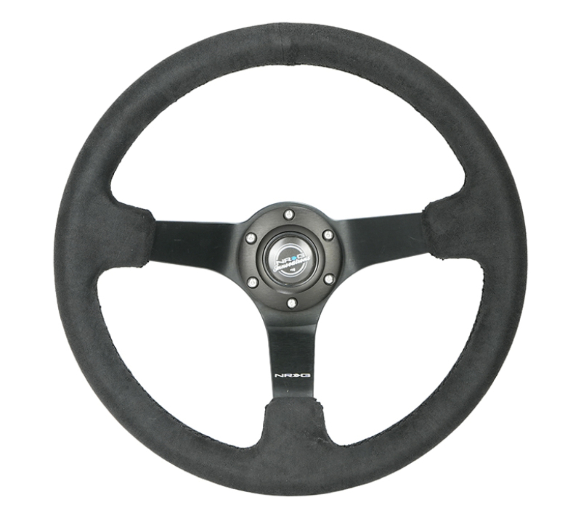Picture of NRG Reinforced Steering Wheel (350mm / 3in. Deep) Blk Alcantara w/ Blk Stitching - Matte Black Spoke