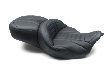 Picture of Mustang 08-21 Harley Electra Glide/Rd Glide/Rd King 1PC Seat Deluxe - Black w/ Sky Blue Stitching