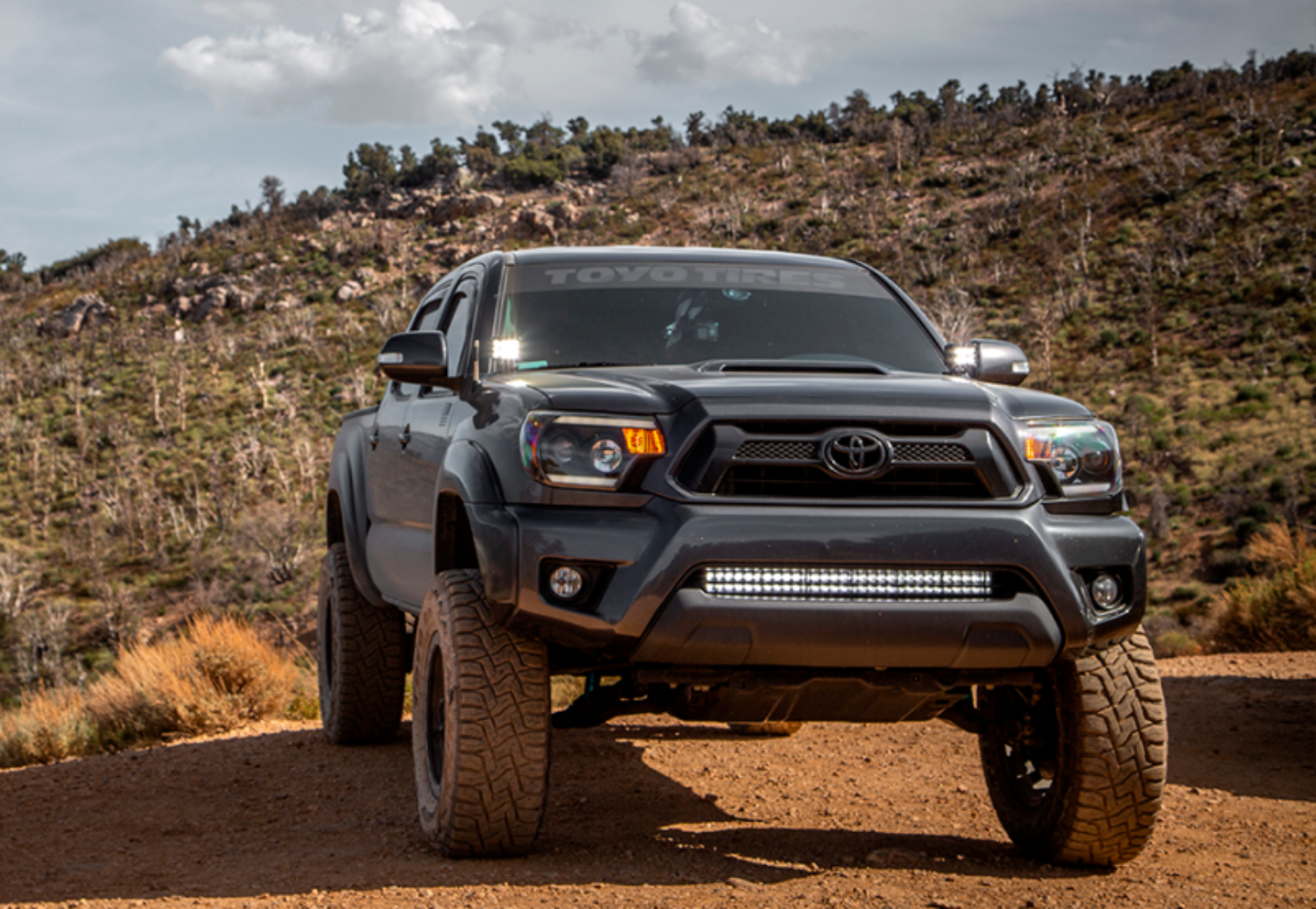 Picture of Cali Raised 05-15 Toyota Tacoma 32In Lower Bumper Hidden Led Brackets Kit - Blue Backlight - Small