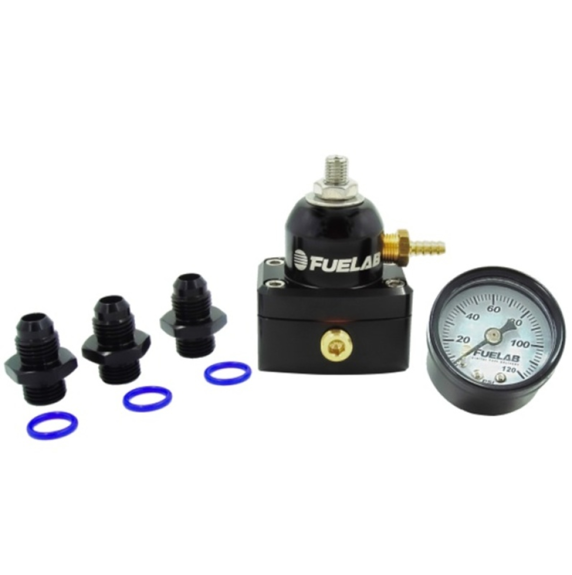 Picture of Fuelab 535 EFI Adjustable Mini FPR 25-90 PSI (2) -6AN In (1) -6AN Return (3) -6AN ORB w/Gauge Kit