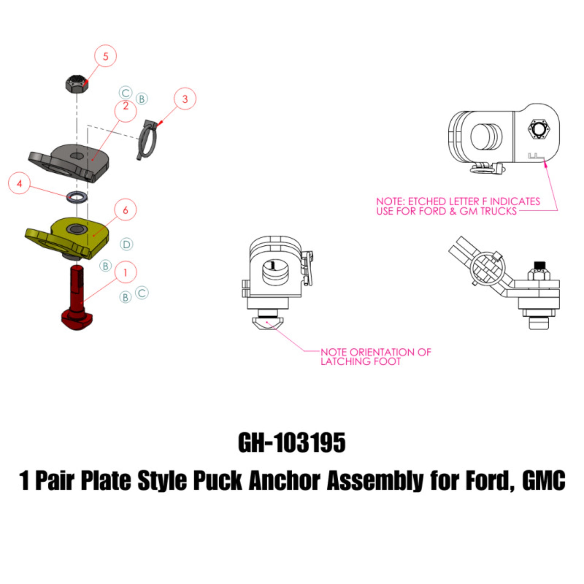Picture of Gen-Y Ford/GMC Plate Style Puck Safety Chain Anchor Assembly - Pair
