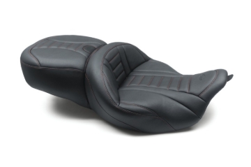 Picture of Mustang 08-21 Harley Electra Glide/Rd Glide/Rd King 1PC Seat Deluxe - Black w/ Red Stitching