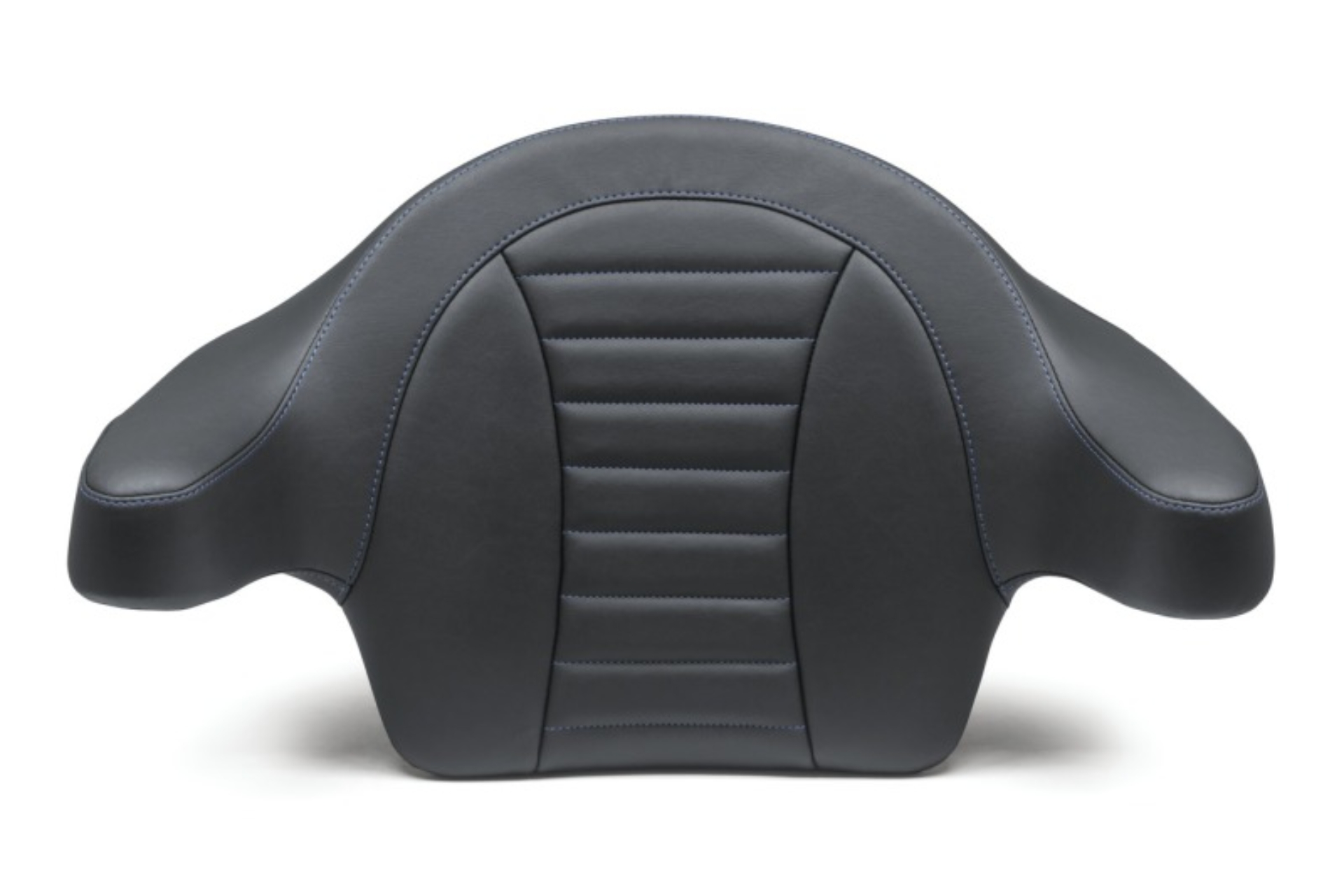 Picture of Mustang 93-13 HD FL Touring Extended Arm Wrap-Around Backrest Deluxe - Black w/Blue Stitching