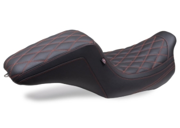 Picture of Mustang 08-24 HD FL Touring Double Diamond Squareback 1PC Seat - Black w/ Red Stitching