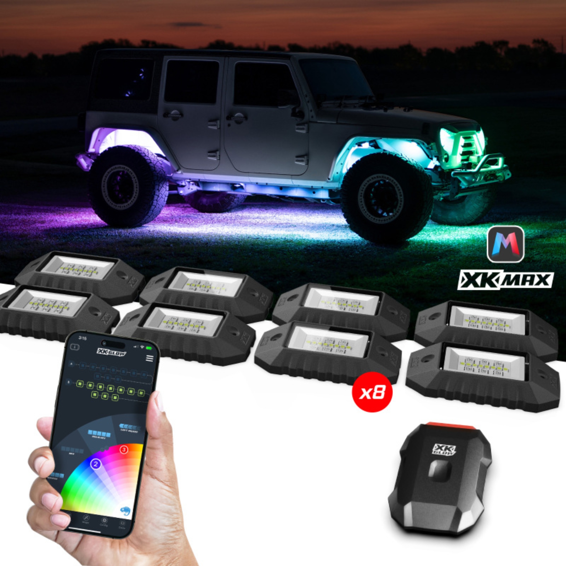 Picture of XK Glow RGBW 8pc Addressable LED Rock Light Kit