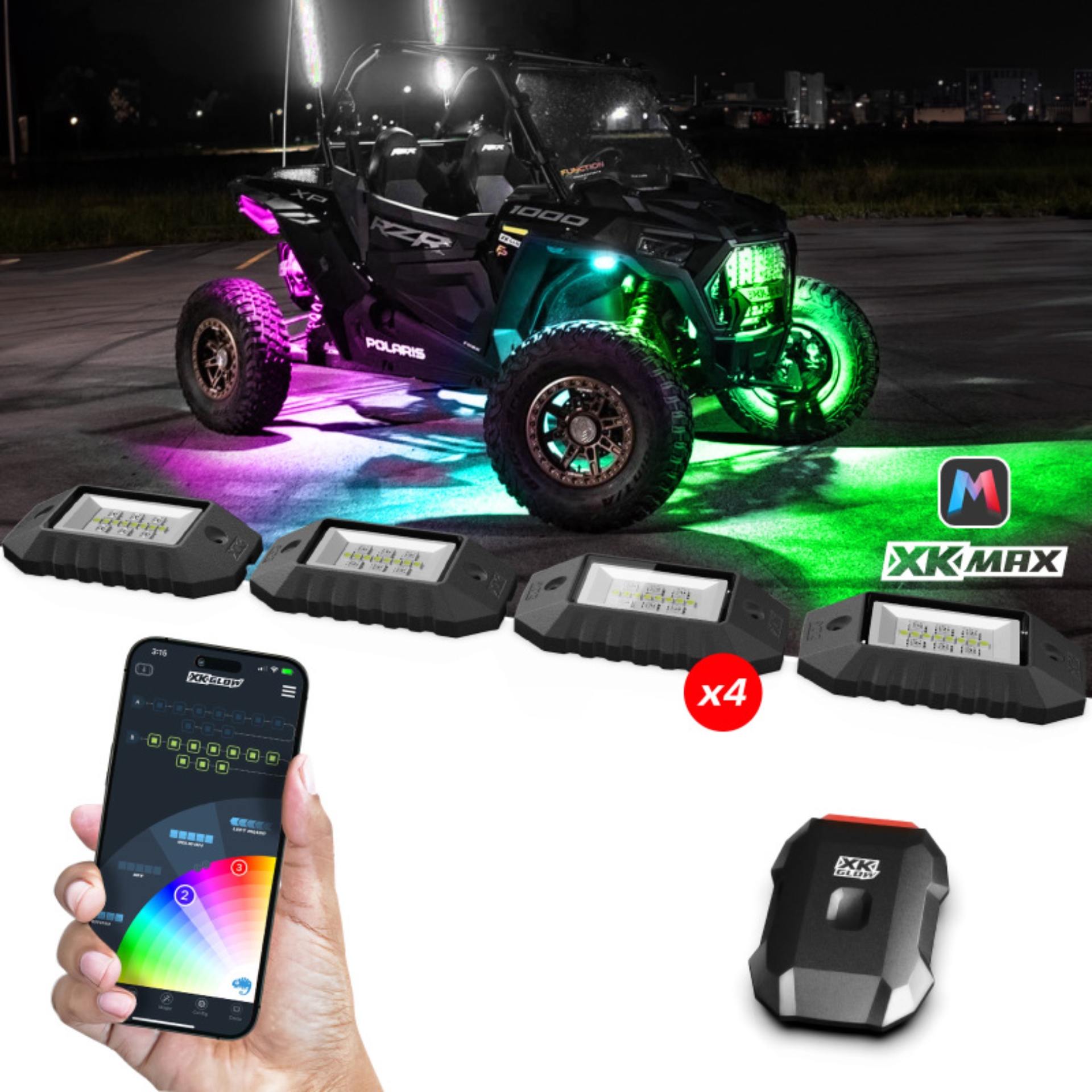 Picture of XK Glow RGBW 4pc Addressable LED Rock Light Kit