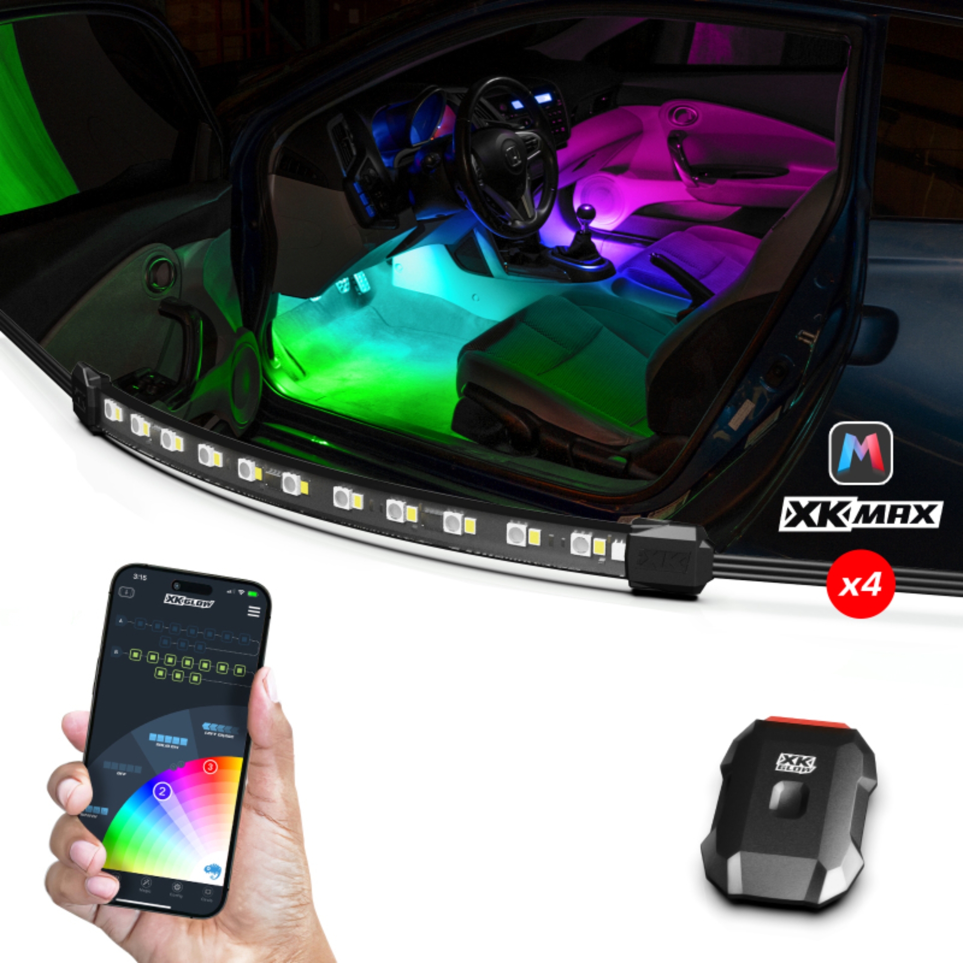 Picture of XK Glow XKmax RGBW 4pc addressable Car Interior Kit