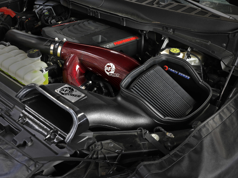 Picture of aFe 17-24 Ford F-150 Track Series Red Kevlar Carbon Fiber C/A Intake System w/Black Pro 5R Filter