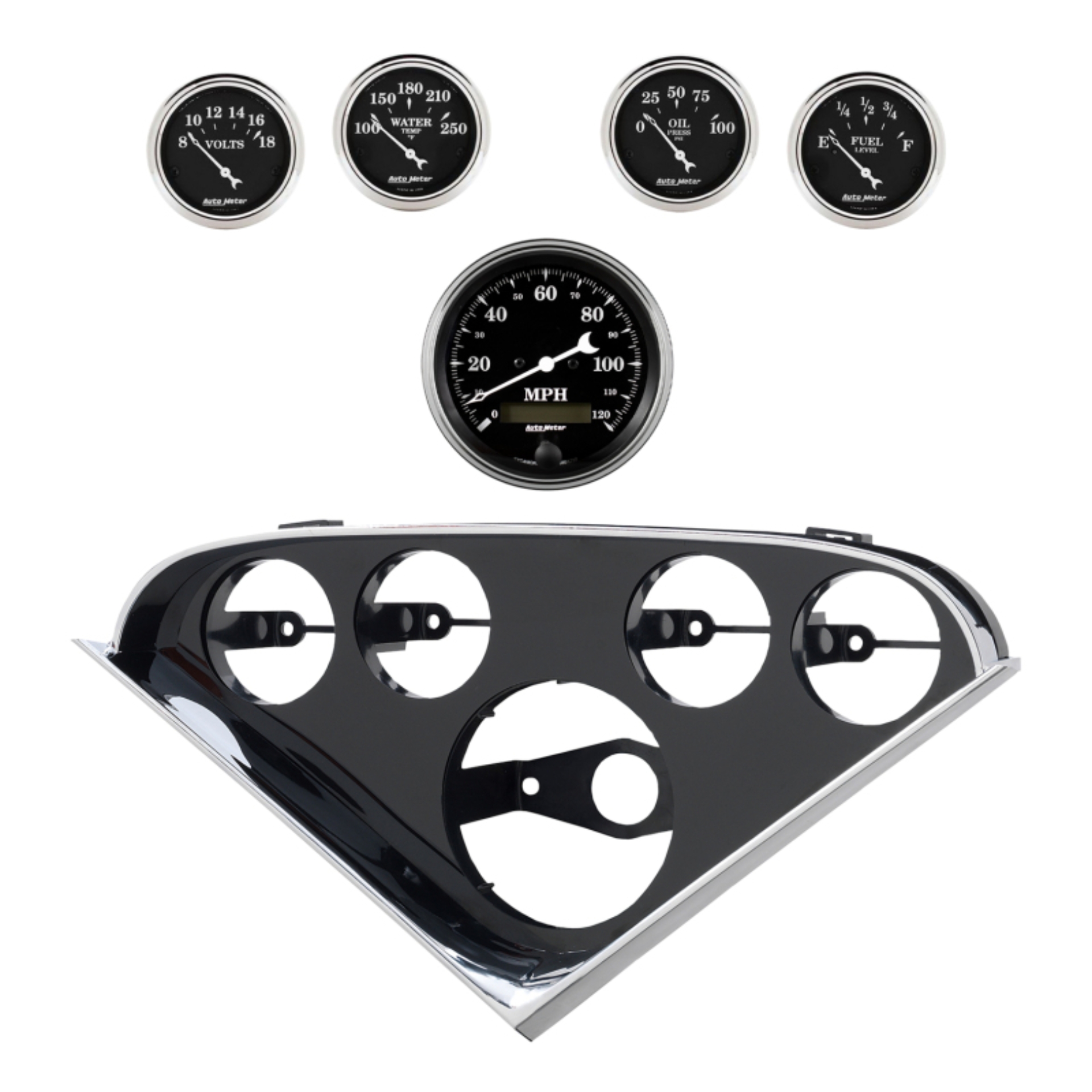 Picture of Autometer Old Tyme Black Direct Fit Dash Kit 55-56 Chevrolet (1 x 3-3/8in. / 4 x 2-1/16in.)