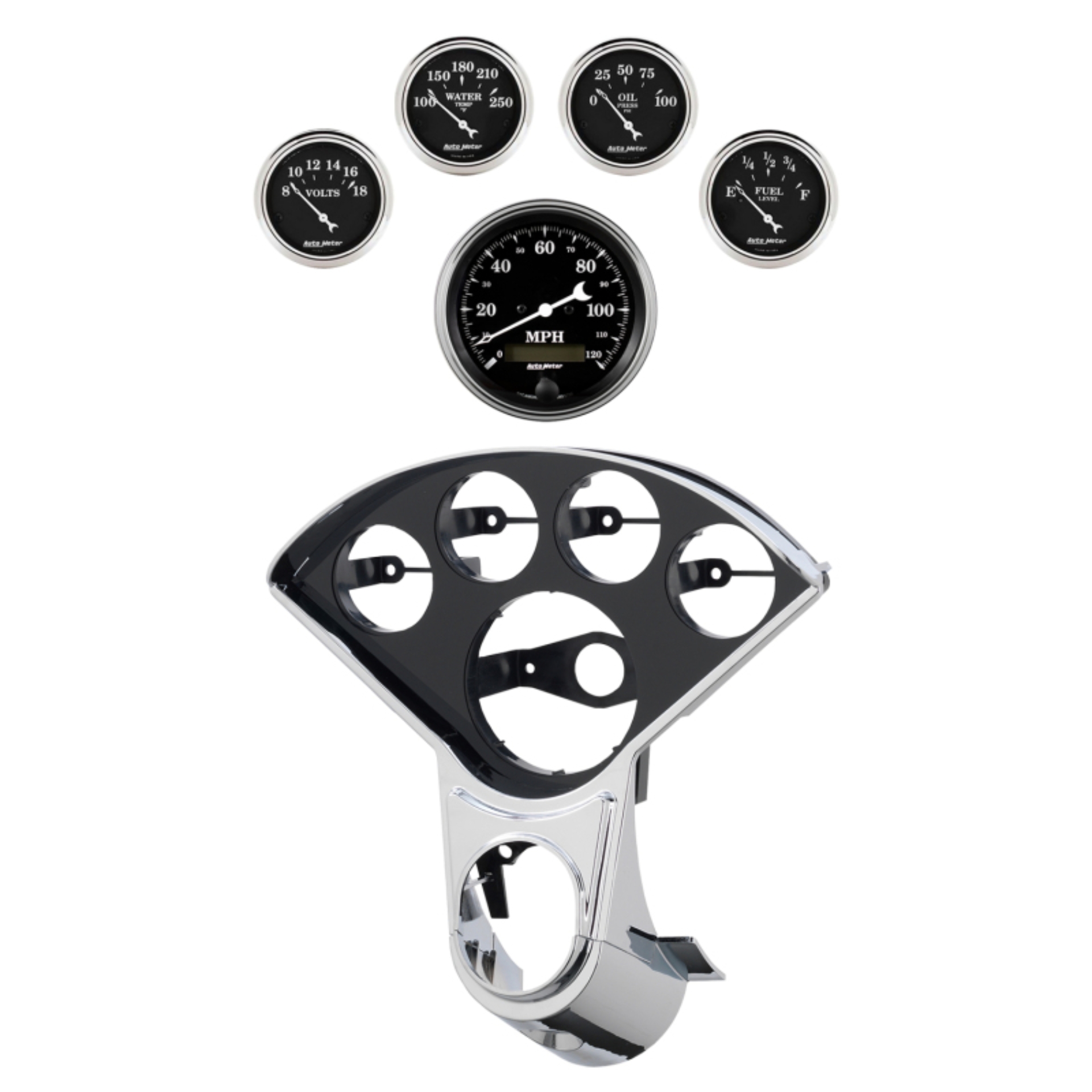 Picture of Autometer Old Tyme Black Direct Fit Dash Kit 55-59 Chevy Truck (1 x 3-3/8in. / 4 x 2-1/16in.)