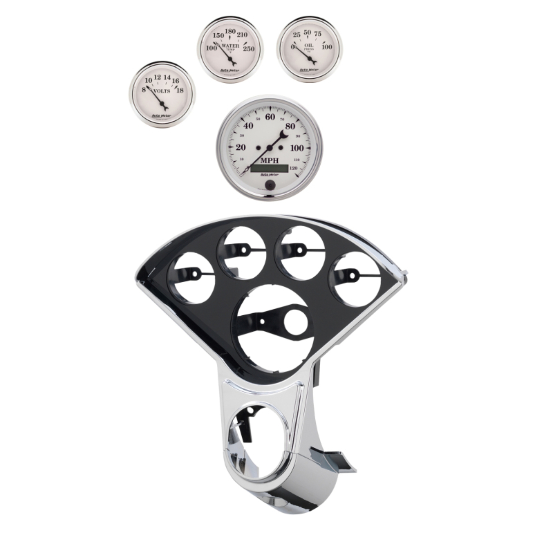 Picture of Autometer Old Tyme White Direct Fit Dash Kit 55-59 Chevy Truck (1 x 3-3/8in. / 4 x 2-1/16in.)