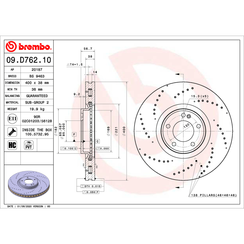 Picture of Brembo OE BRE OE Equivalent Rotors Brake Rotors - 09.D762.10