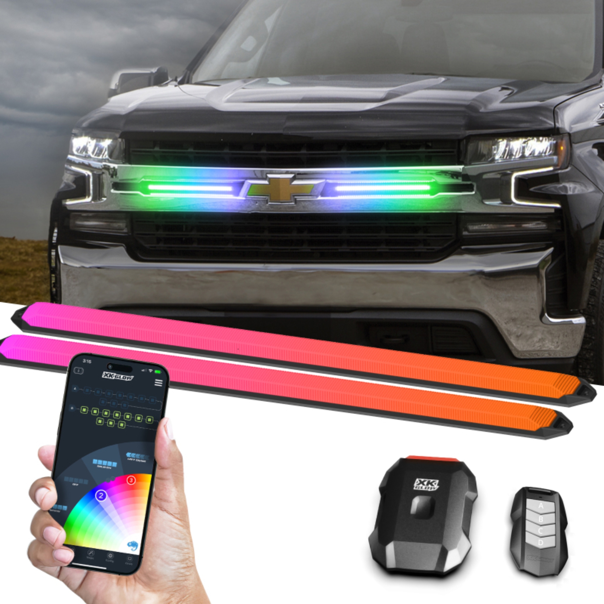 Picture of XK Glow 14in XKmax DRL Truck Grill Flexible Light App Cntl Bar 2pc