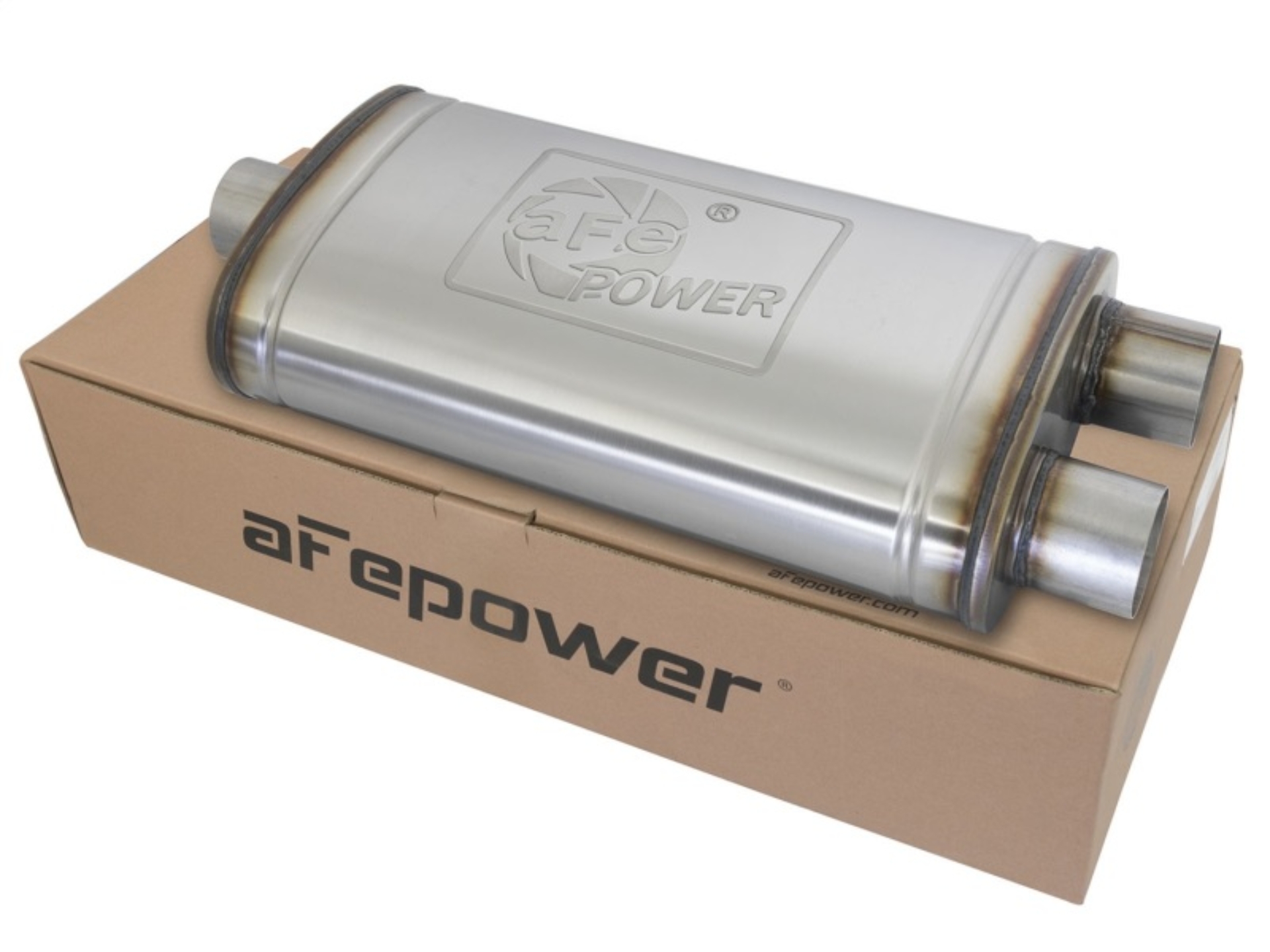Picture of aFe MACHForce XP SS Muffler 3in Center Inlet / 3in Offset Outlet 22in L x 11in W x 6in H Body