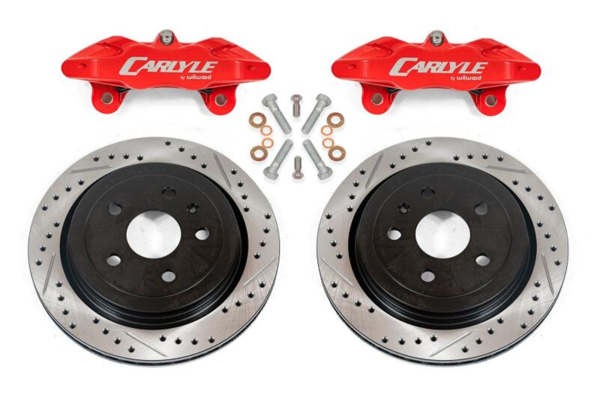 Picture of BMR 97-04 Chevrolet Corvette C5 Brake Kit For 15in Conversion Drilled & Slotted Rotors Red Calipers