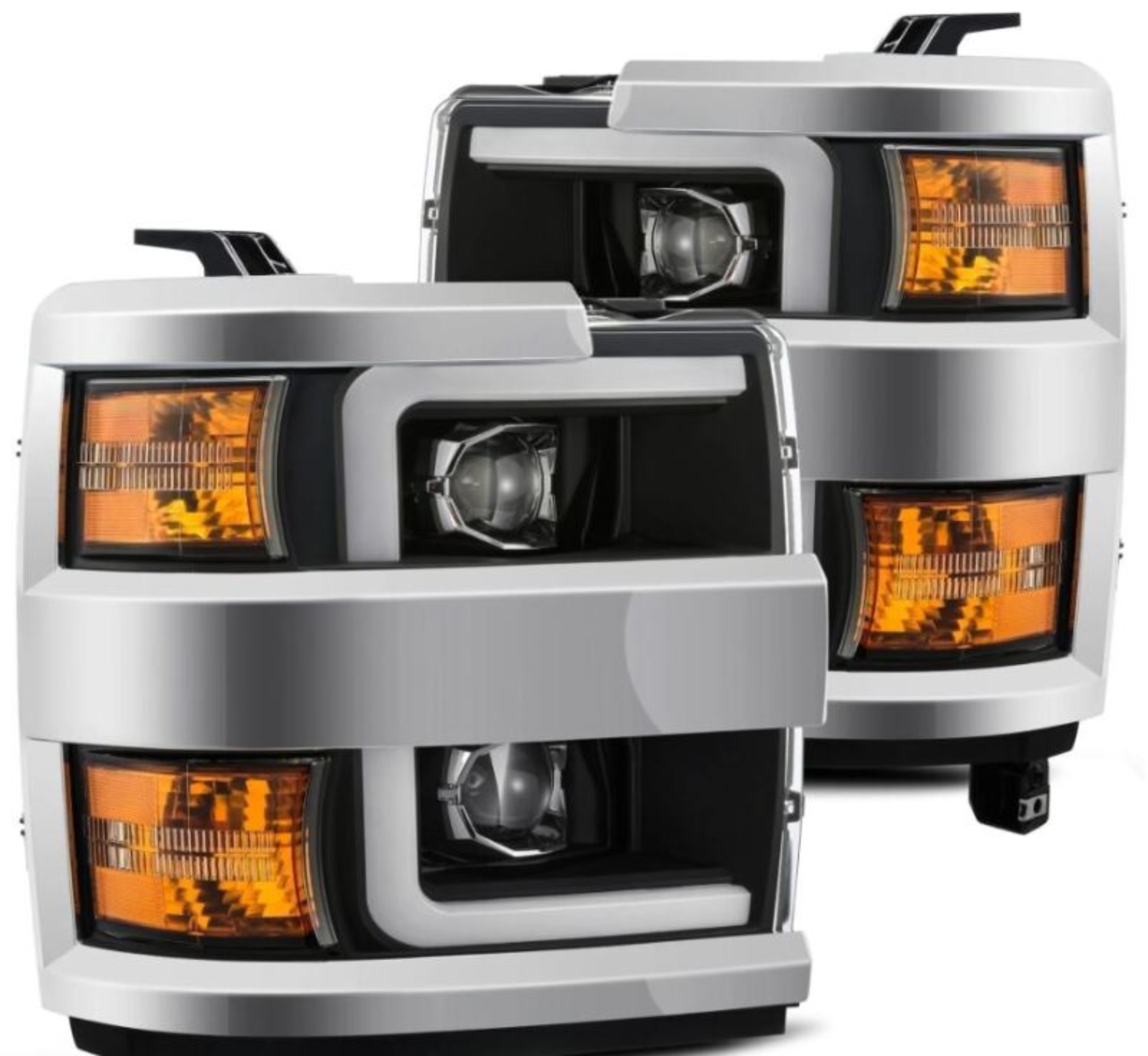 Picture of AlphaRex 15-19 Chevy Silverado 2500/3500 LUXX-Series Proj. Headlights Blk w/Actv SeqSig & SBDRL